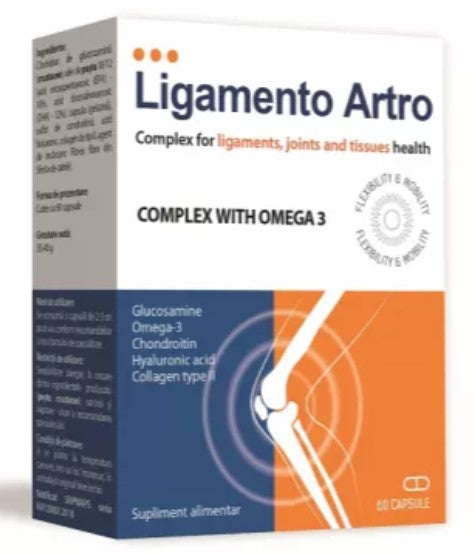Ligamento Artro – 60 Capsules – Comprehensive Joint Support with Glucosamine, Chondroitin, Hyaluronic Acid & Omega-3