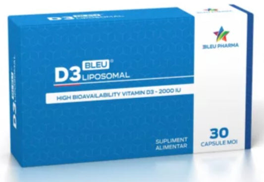 D3Bleu Liposomal 2000 UI – 30 Capsule – Vitamina D3 cu Absorbție Sporită pentru Sănătatea Oaselor și a Sistemului Imunitar