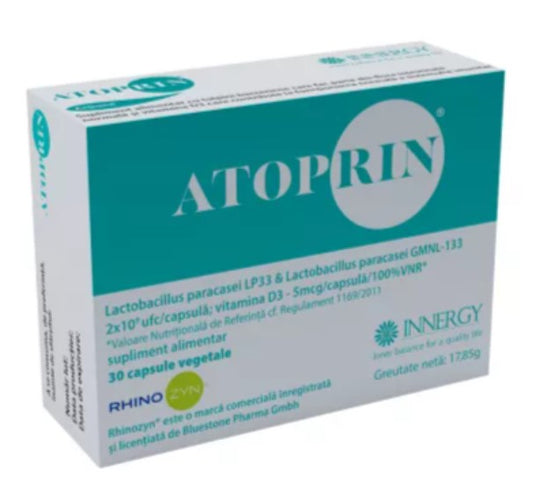 Atoprin 30 Capsules – Probiotic & Vitamin D3 Supplement for Allergy Relief and Immune Support
