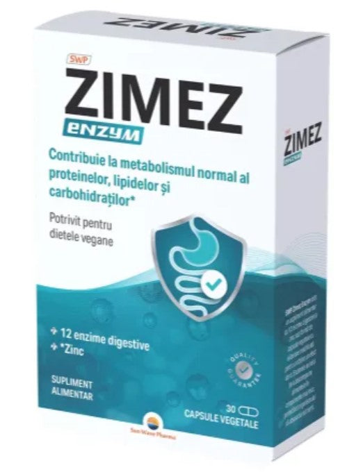 ZimeZ Enzym 30‑Capsule Digestive Enzyme Complex – 12 Plant-Based Enzymes with Zinc for Bloating, Protein & Fat Digestion