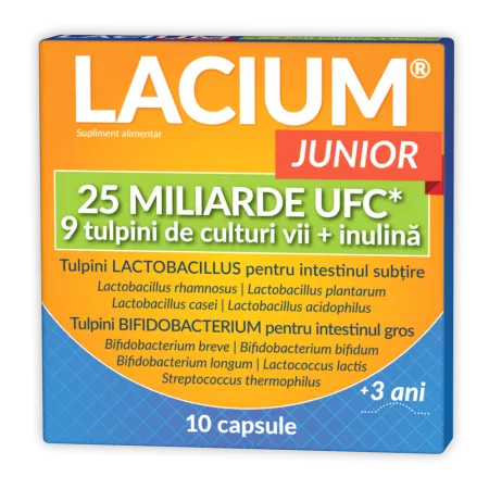 Lacium Junior 25 billion UFC, 10 capsules - Maintains and restores the balance of the intestinal tract microflora