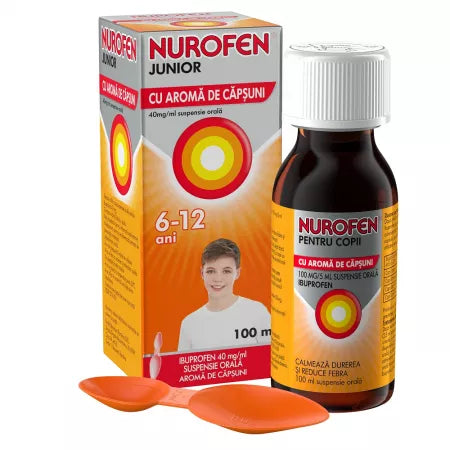Nurofen Junior 40mg/ml Oral Suspension – Strawberry Flavour, 100ml | Ibuprofen for Children 6–12 Years