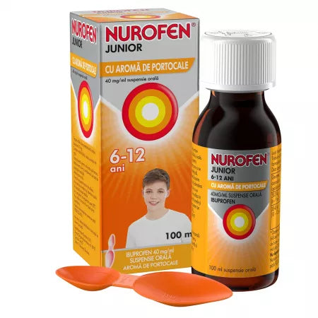 Nurofen Junior 40mg/ml Oral Suspension – Orange Flavour, 100ml | Ibuprofen for Children Aged 6–12