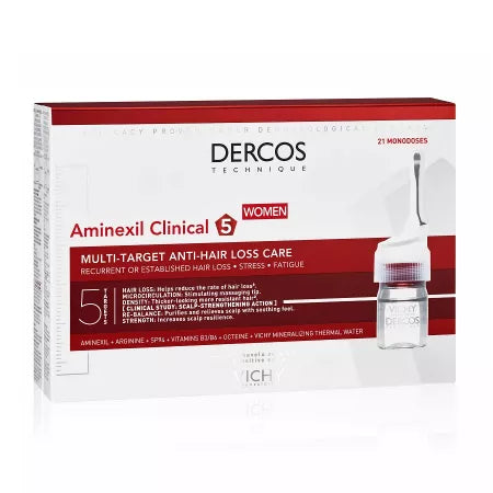 Anti-hair loss treatment for women Aminexil Clinical 5 Dercos, 21 ampoules x 6 ml, Vichy